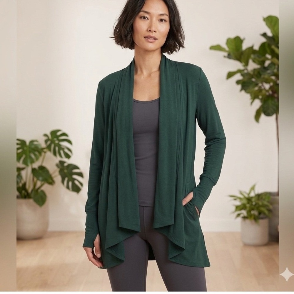 Athleta Pranayama Wrap Cardigan Forest Green Modal Thumbhole Small